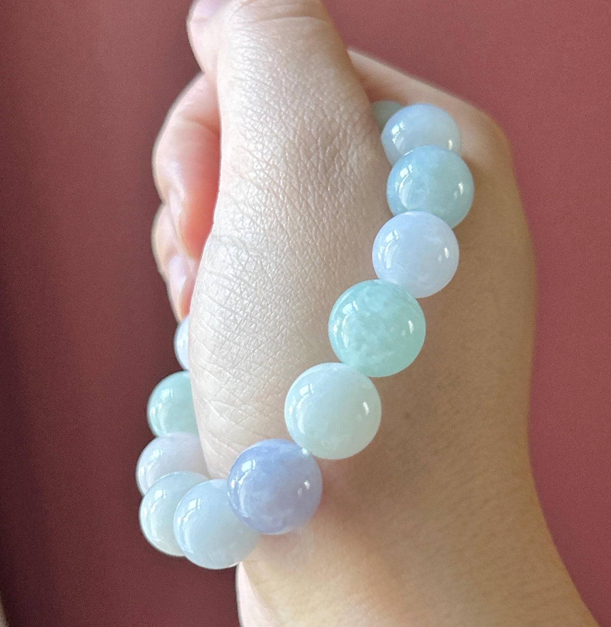 Natural Jadeite Beaded Bracelet, Burmese Type A Translucent Fine Glutinous Icy Pastel Macaron Multicolor Jade, 12.5mm