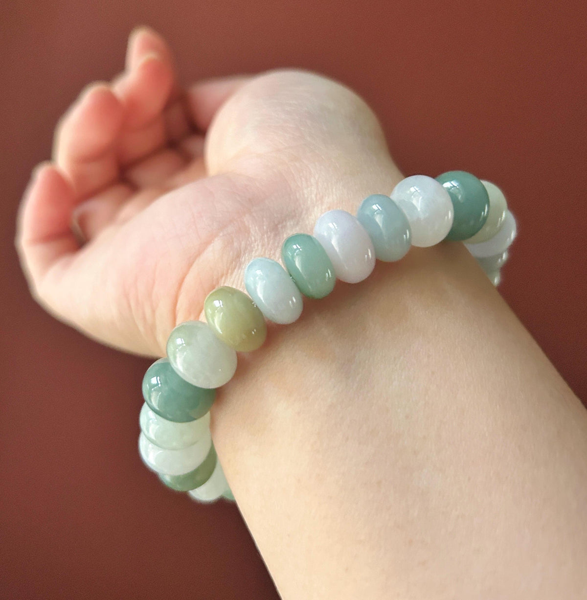 Natural Jadeite Beaded Bracelet, Burmese Type A Fine Glutinous Icy Pastel Multicolor Jade, 12.5mm