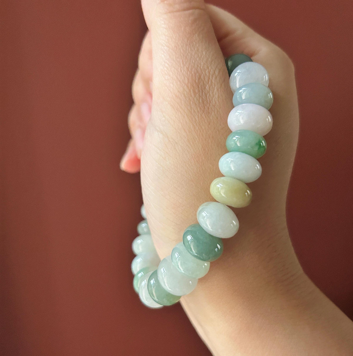 Natural Jadeite Beaded Bracelet, Burmese Type A Fine Glutinous Icy Pastel Multicolor Jade, 12.5mm