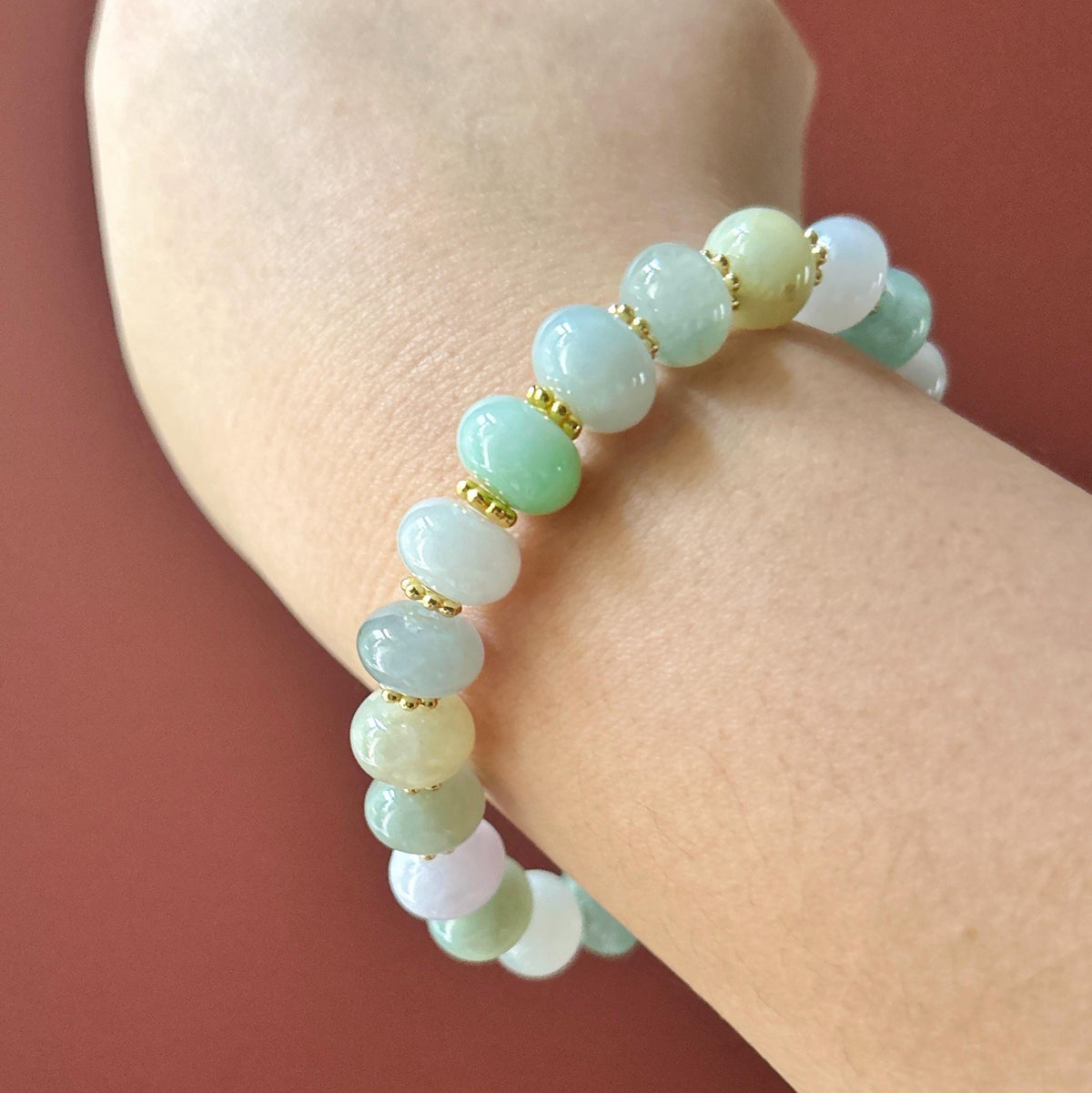 Natural Jadeite Beaded Bracelet, Burmese Type A Fine Glutinous Icy Pastel Multicolor Jade, 11.5mm