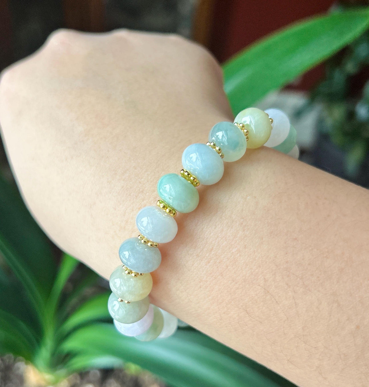 Natural Jadeite Beaded Bracelet, Burmese Type A Fine Glutinous Icy Pastel Multicolor Jade, 11.5mm