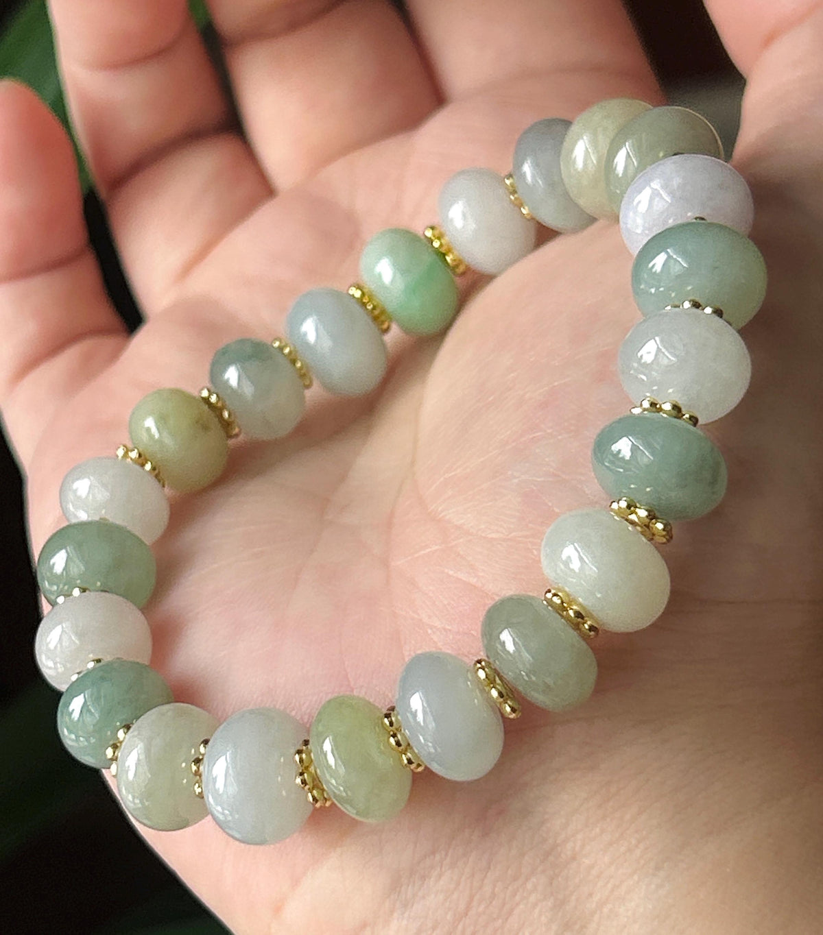 Natural Jadeite Beaded Bracelet, Burmese Type A Fine Glutinous Icy Pastel Multicolor Jade, 11.5mm