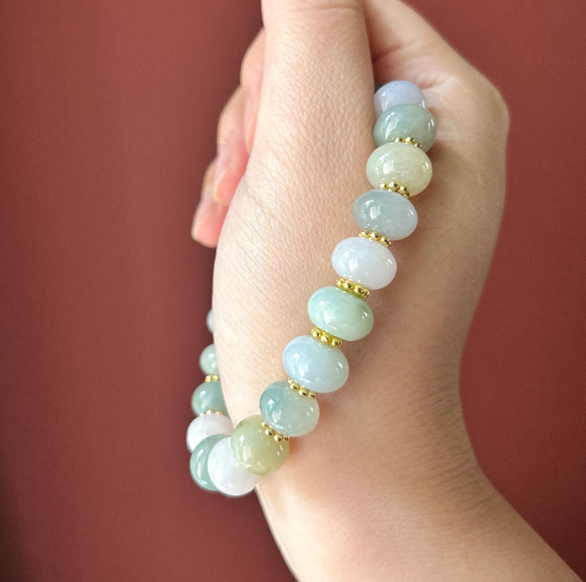 Natural Jadeite Beaded Bracelet, Burmese Type A Fine Glutinous Icy Pastel Multicolor Jade, 11.5mm