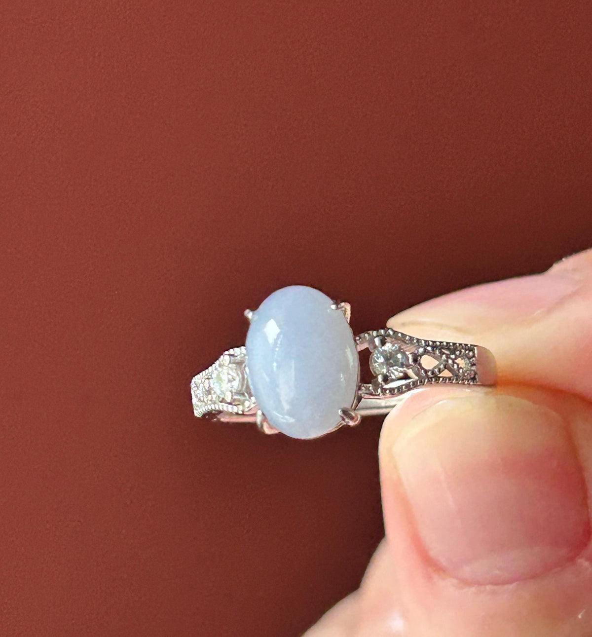 Natural Lavender Jadeite Ring | Burmese Type A Icy Translucent Lavender Purple Jade, Sterling Silver, 9 x 6.7mm Oval Cabochon