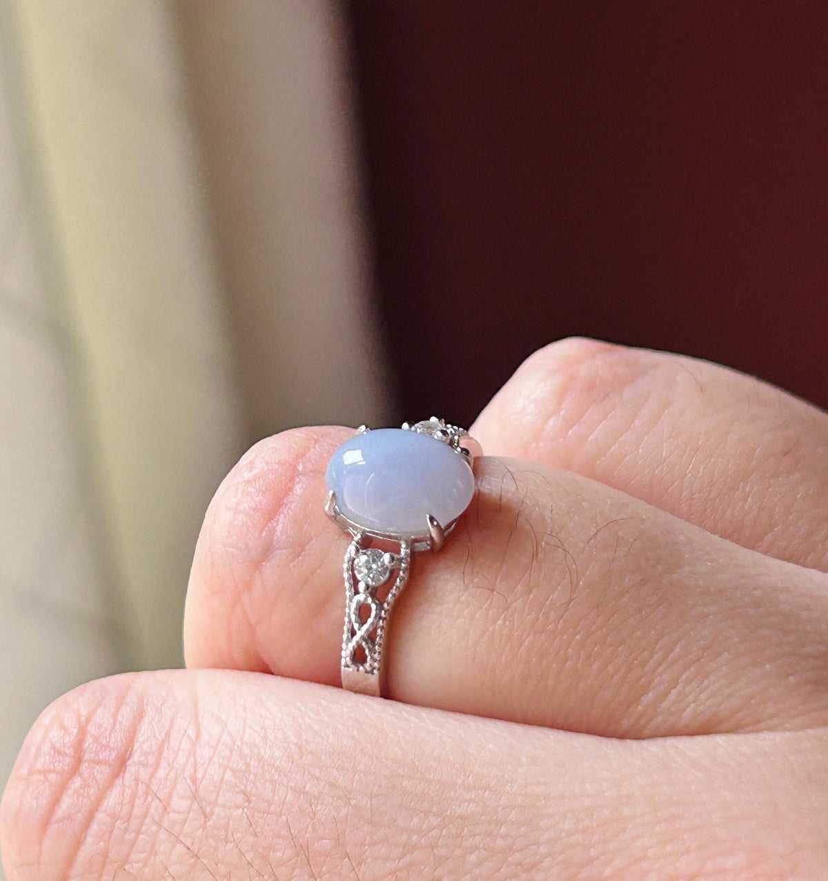 Natural Lavender Jadeite Ring | Burmese Type A Icy Translucent Lavender Purple Jade, Sterling Silver, 9 x 6.7mm Oval Cabochon