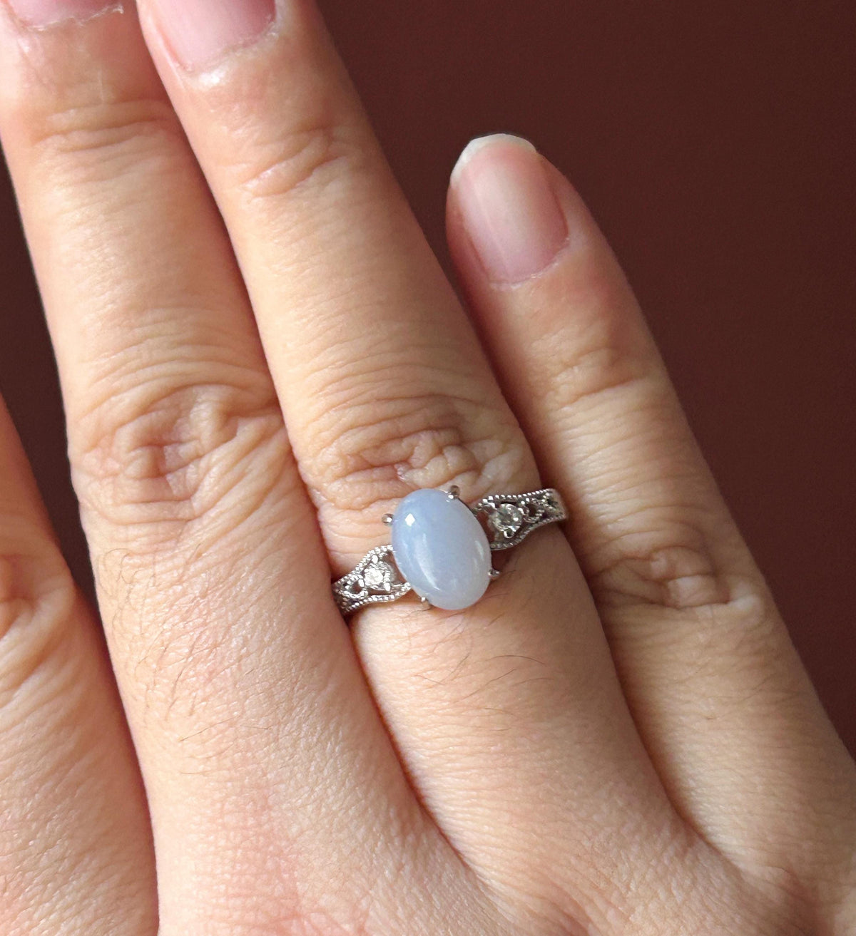 Natural Lavender Jadeite Ring | Burmese Type A Icy Translucent Lavender Purple Jade, Sterling Silver, 9 x 6.7mm Oval Cabochon