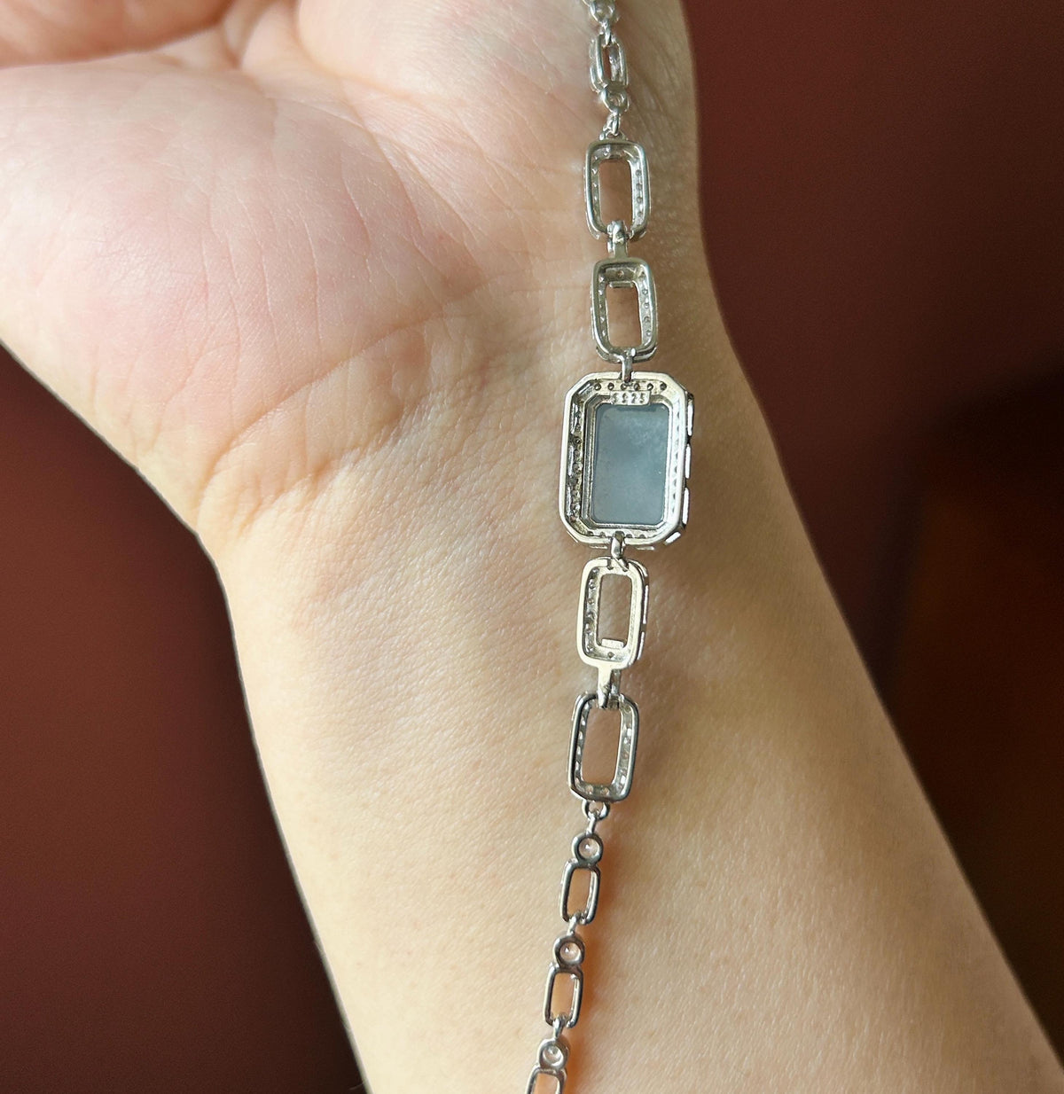 Certified Natural Jadeite Bracelet, Guatemalan Type A Highly Translucent Icy Blue-Violet Freeform Cabochon, 925 Sterling Silver