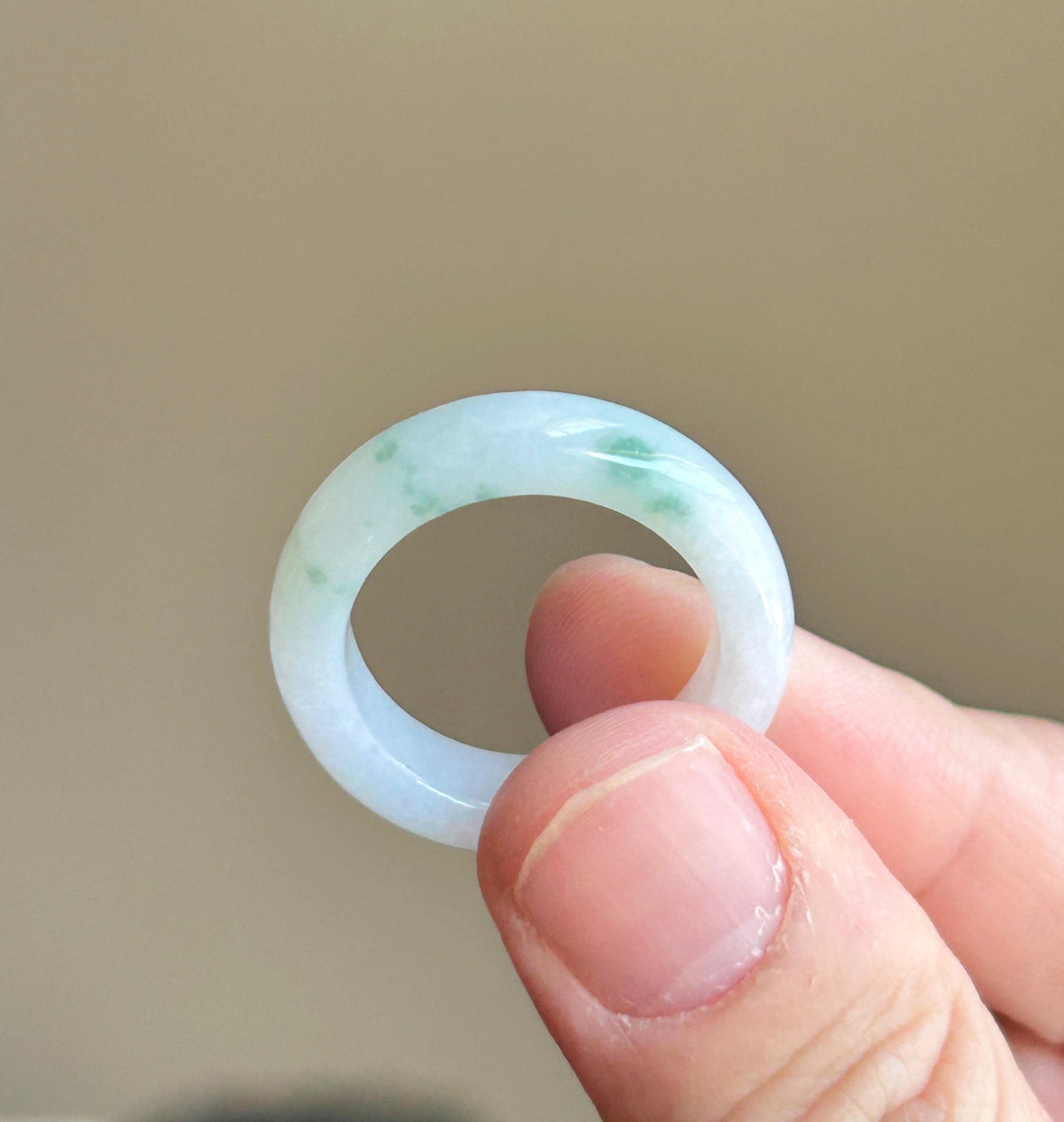 Certified Natural Jadeite Band Ring | Burmese Type A Fine Glutinous Icy White Base Green Floral Jade |Moss in Snow| US 9 |19.3mm
