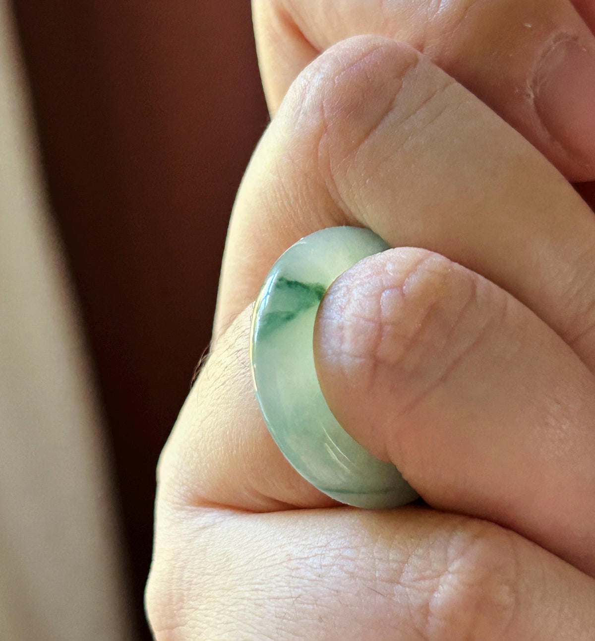 Certified Natural Jadeite Band Ring | Burmese Type A Highly Translucent Icy Bluish Green Floral Jade | US 7 |17.1mm