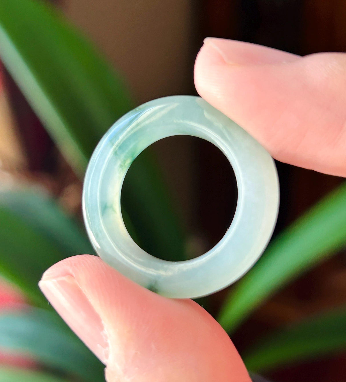 Certified Natural Jadeite Band Ring | Burmese Type A Highly Translucent Icy Bluish Green Floral Jade | US 7 |17.1mm