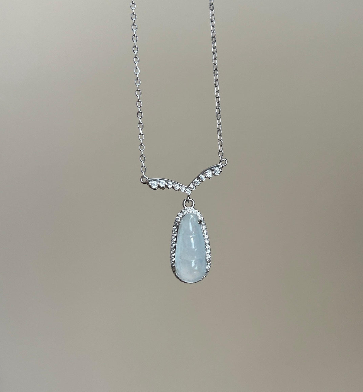Natural Jadeite Beans Necklace, Burmese Type A Translucent Icy White Jade, Icy Glutinous Texture, Integrated 925 Sterling Silver Chain