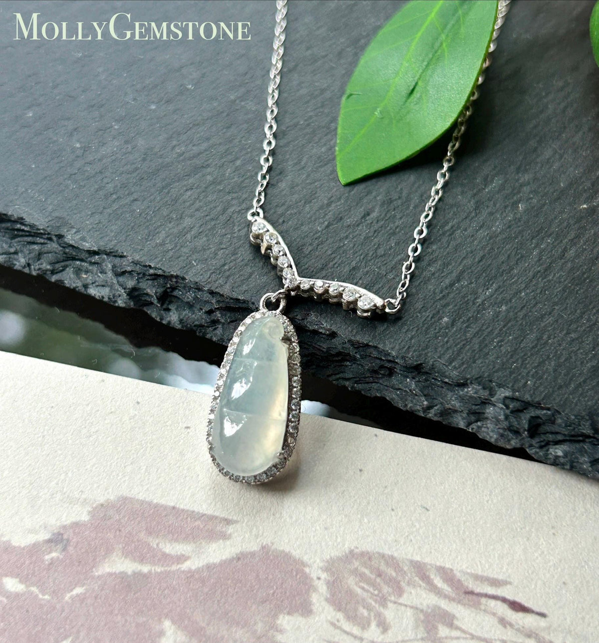 Natural Jadeite Beans Necklace, Burmese Type A Translucent Icy White Jade, Icy Glutinous Texture, Integrated 925 Sterling Silver Chain