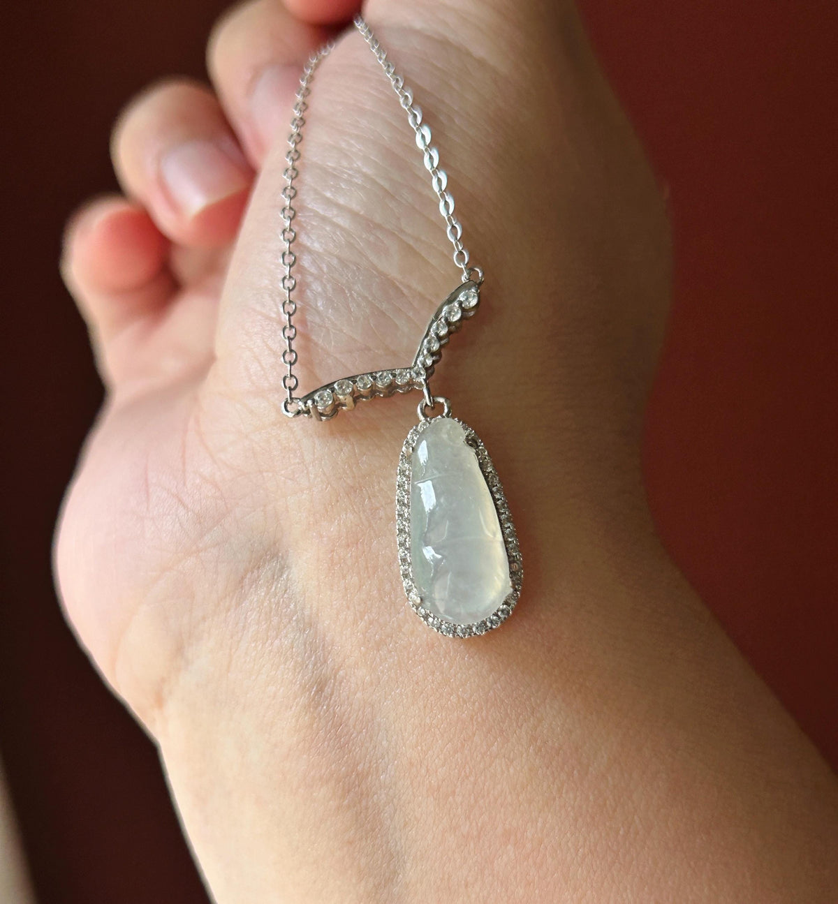 Natural Jadeite Beans Necklace, Burmese Type A Translucent Icy White Jade, Icy Glutinous Texture, Integrated 925 Sterling Silver Chain