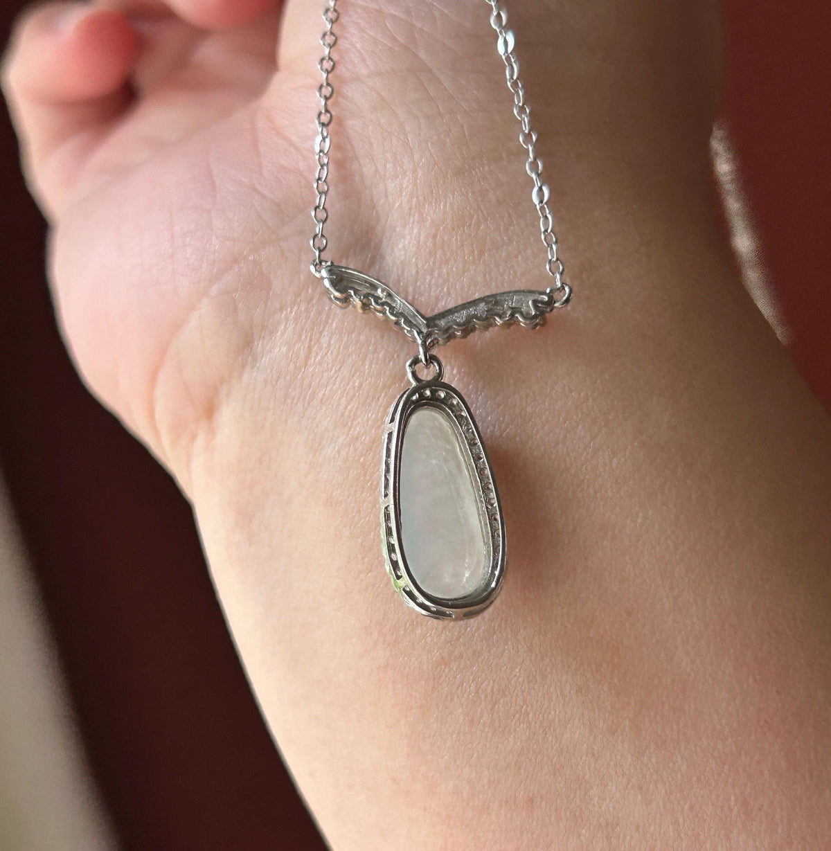 Natural Jadeite Beans Necklace, Burmese Type A Translucent Icy White Jade, Icy Glutinous Texture, Integrated 925 Sterling Silver Chain
