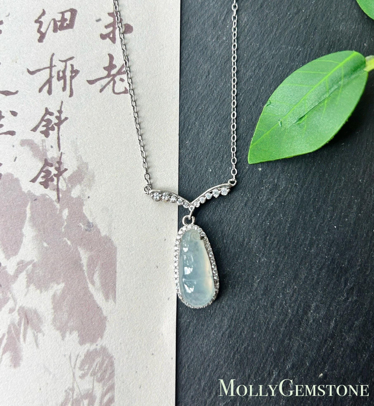 Natural Jadeite Beans Necklace, Burmese Type A Translucent Icy White Jade, Icy Glutinous Texture, Integrated 925 Sterling Silver Chain