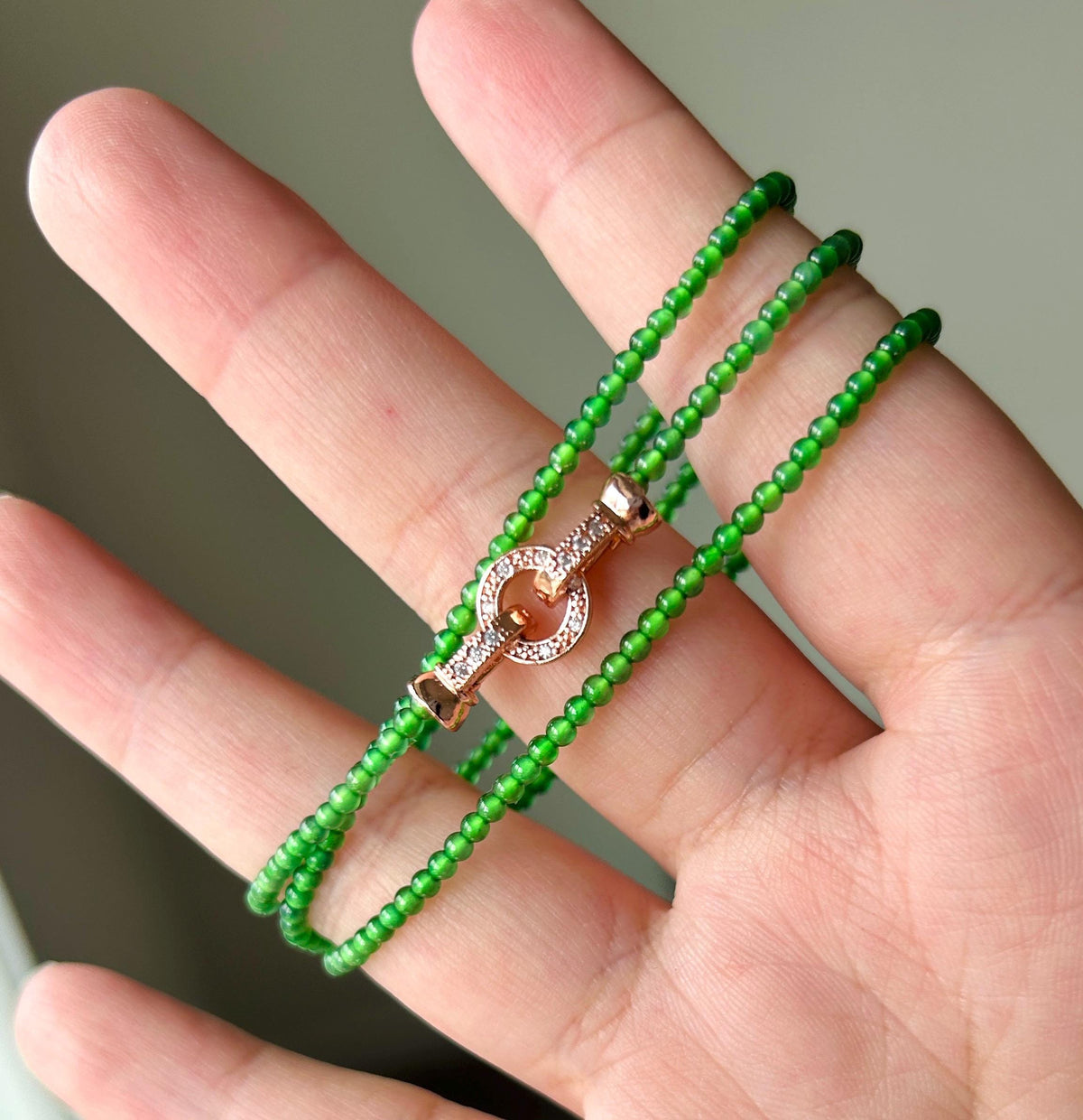 Natural Jadeite Beaded Stacked Bracelet/Necklace Jewelry Guatemalan Type A Highly Translucent Icy Spicy Green Jade 2.5mm