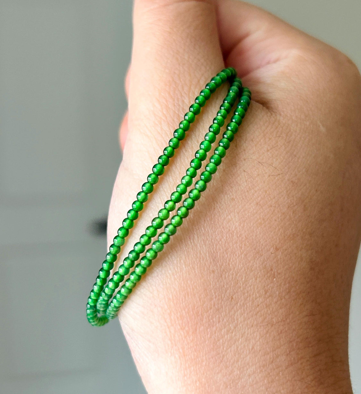 Natural Jadeite Beaded Stacked Bracelet/Necklace Jewelry Guatemalan Type A Highly Translucent Icy Spicy Green Jade 2.5mm