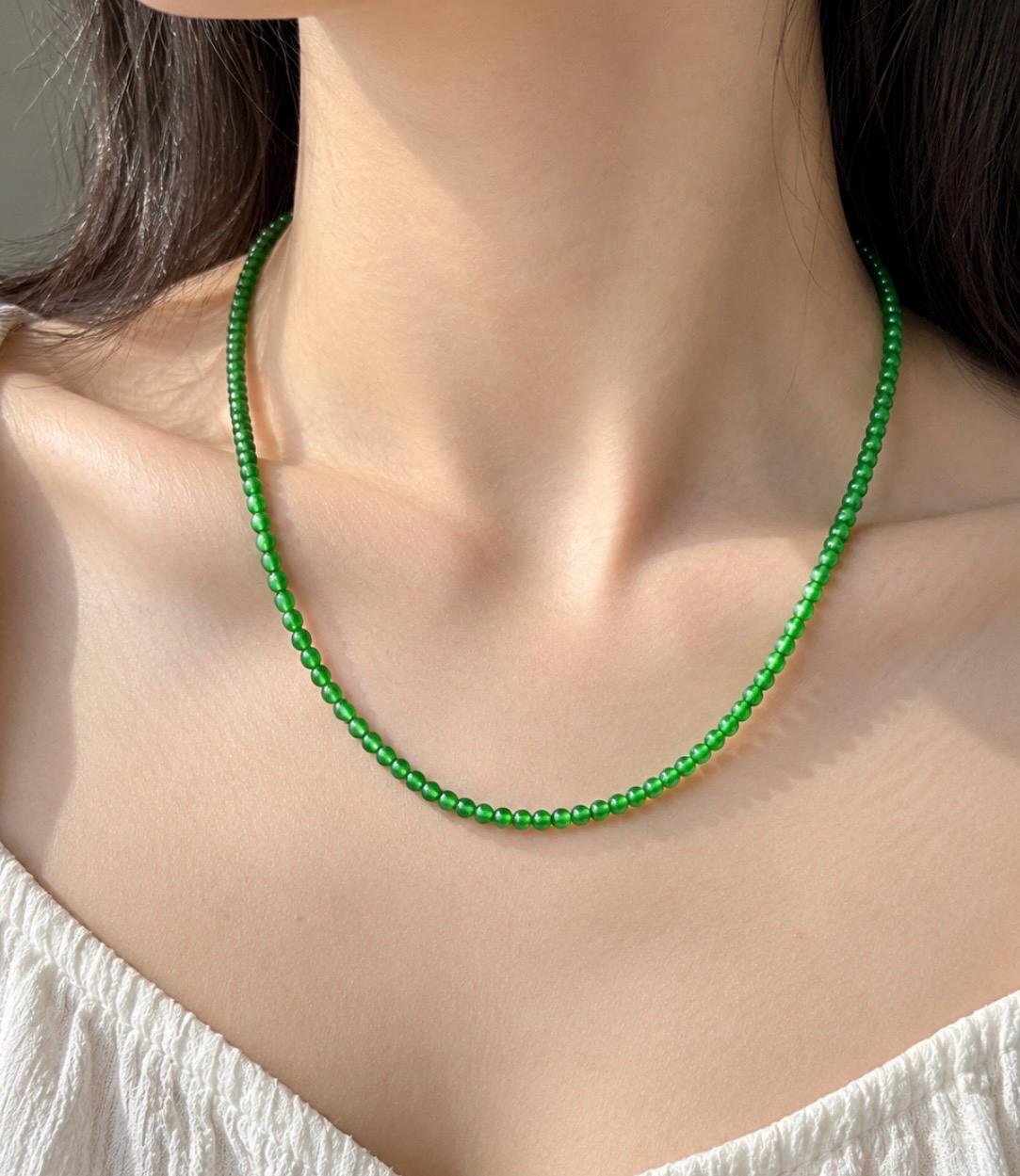 Natural Jadeite Beaded Stacked Bracelet/Necklace Jewelry Guatemalan Type A Highly Translucent Icy Spicy Green Jade 2.5mm
