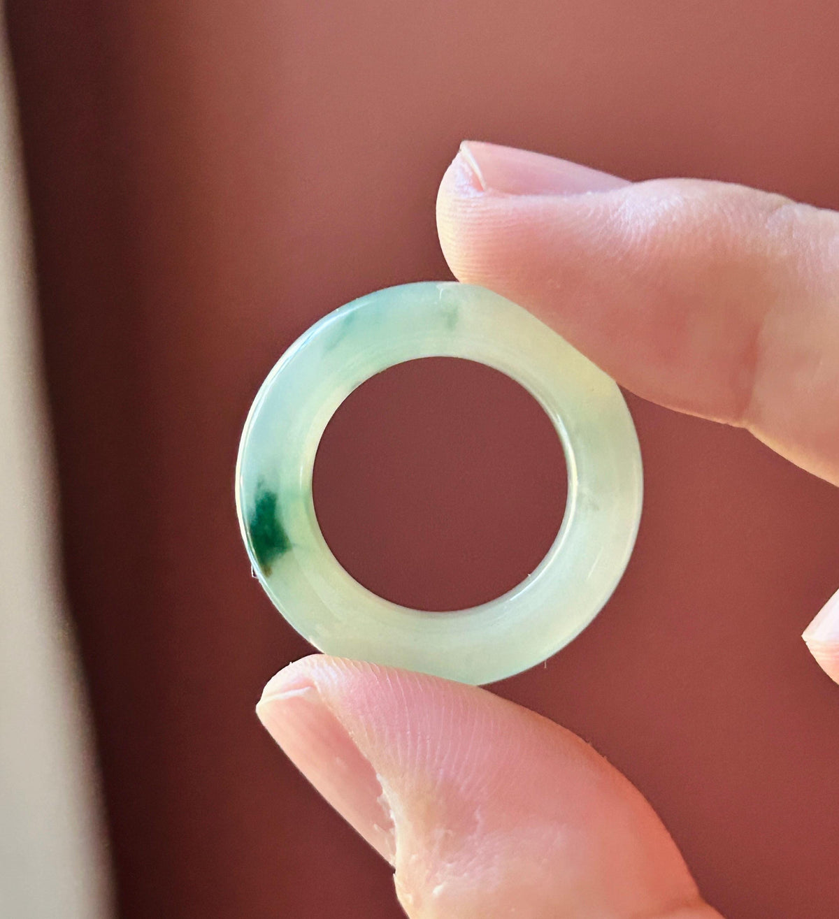 Certified Natural Jadeite Band Ring | Burmese Type A Highly Translucent Icy Bluish Green Floral Jade | US 7 |17mm