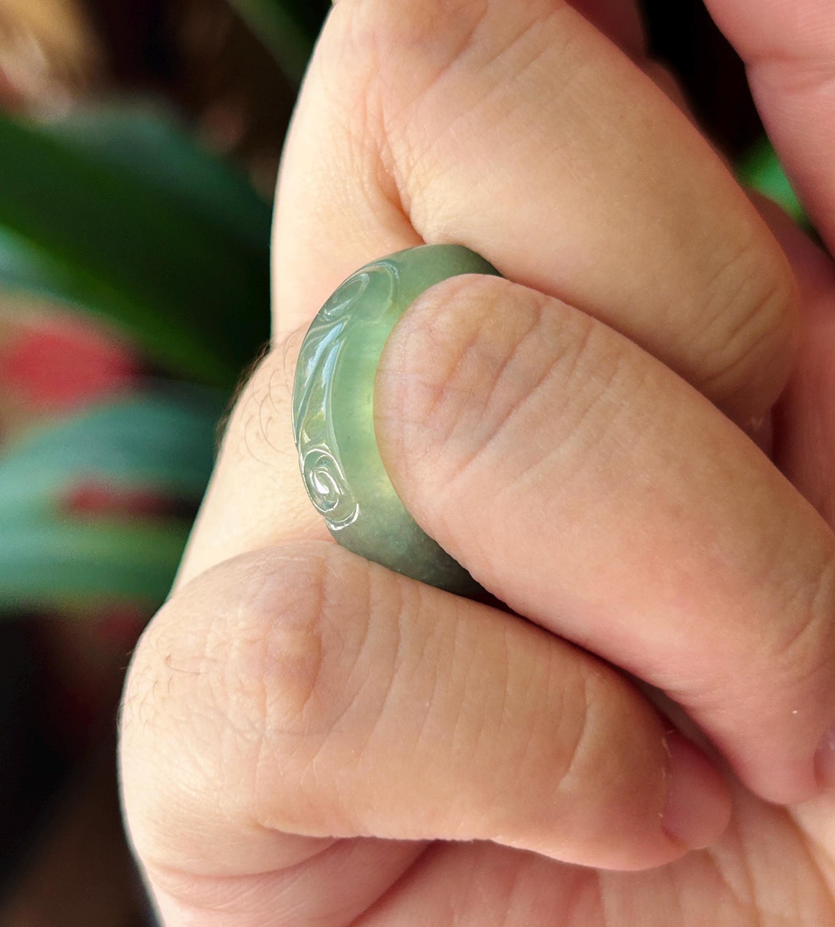 Certified Natural Jadeite Open-Ended Carved Auspicious Cat Paw Ring | Burmese Type A Highly Translucent Icy Bluish Green Jade | US 7 |17mm