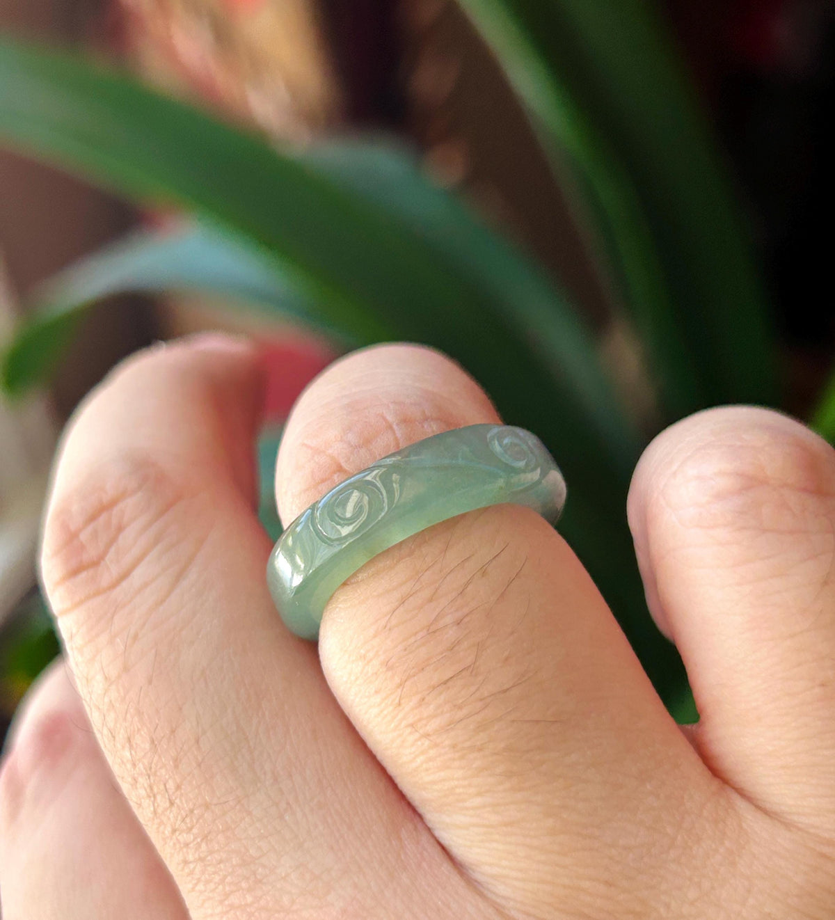 Certified Natural Jadeite Open-Ended Carved Auspicious Cat Paw Ring | Burmese Type A Highly Translucent Icy Bluish Green Jade | US 7 |17mm
