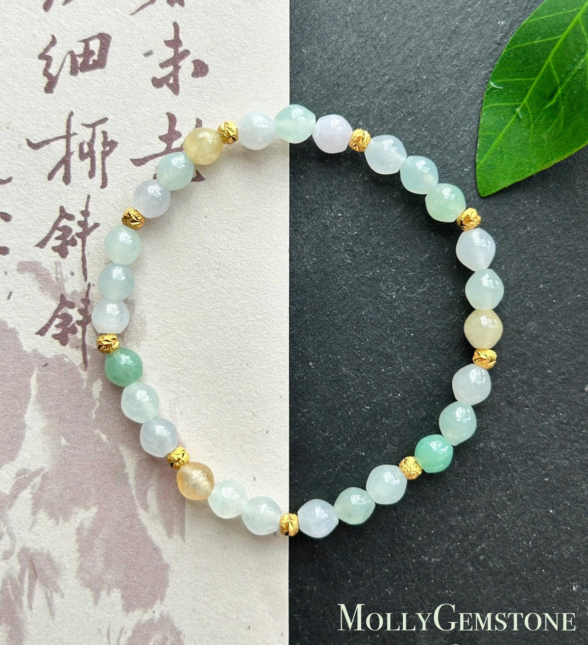Natural Jadeite Beaded Bracelet, Burmese Type A Translucent Icy Macaron Multicolor Jade, 5mm Drum Beads