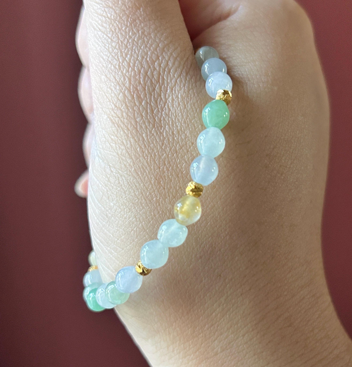 Natural Jadeite Beaded Bracelet, Burmese Type A Translucent Icy Macaron Multicolor Jade, 5mm Drum Beads