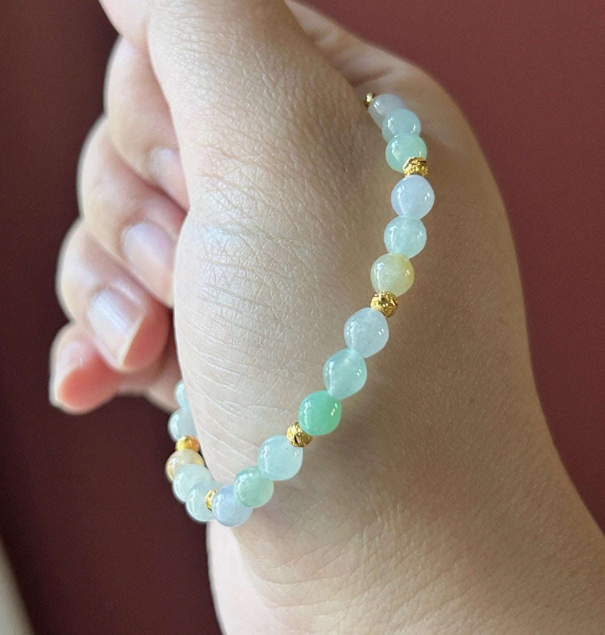 Natural Jadeite Beaded Bracelet, Burmese Type A Translucent Icy Macaron Multicolor Jade, 5mm Drum Beads