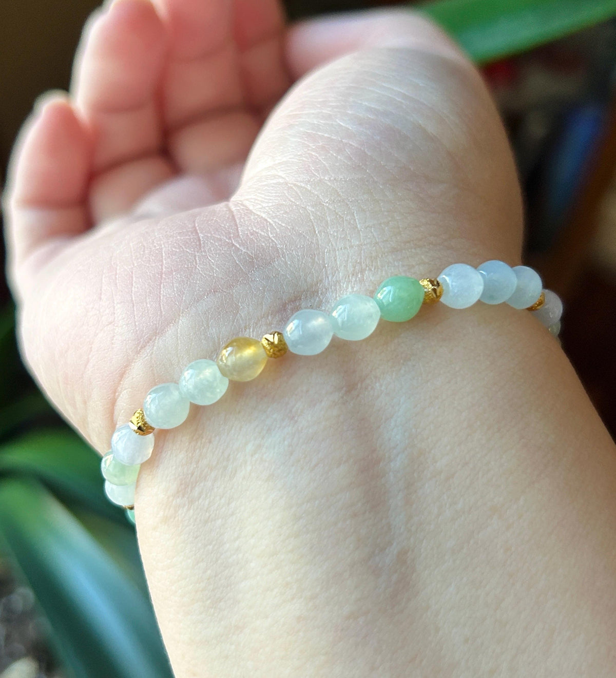 Natural Jadeite Beaded Bracelet, Burmese Type A Translucent Icy Macaron Multicolor Jade, 5mm Drum Beads
