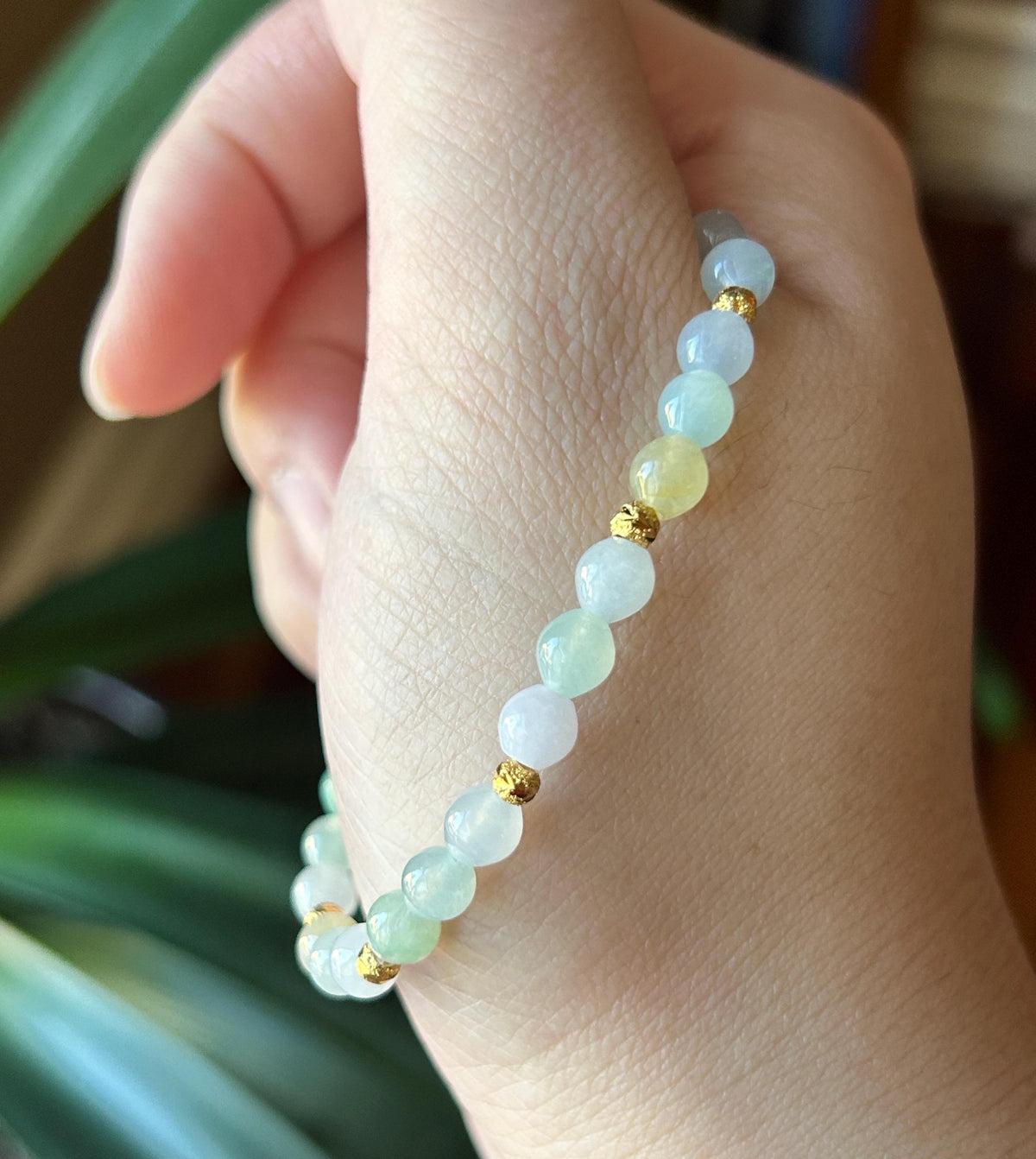 Natural Jadeite Beaded Bracelet, Burmese Type A Translucent Icy Macaron Multicolor Jade, 5mm Drum Beads