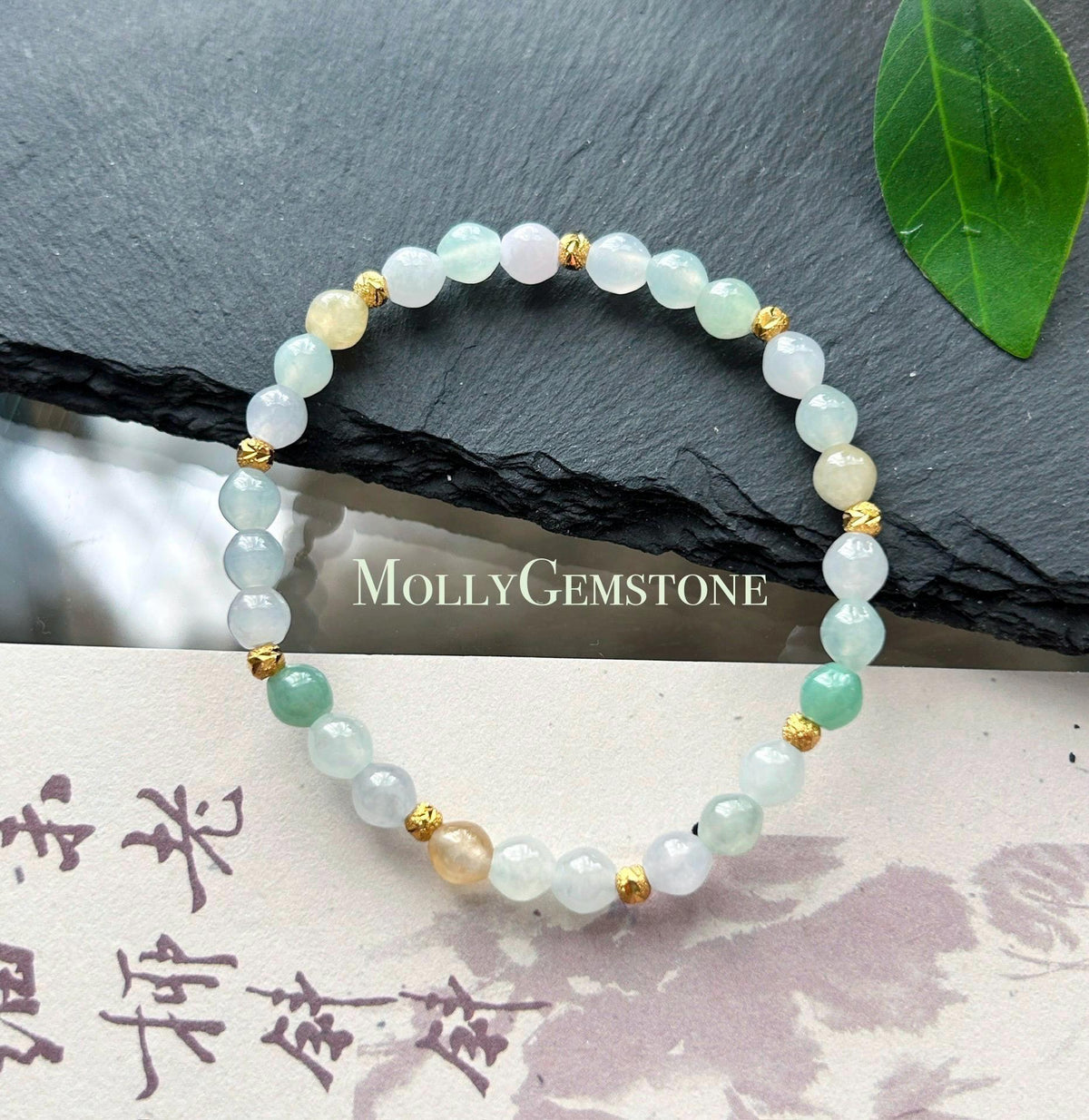 Natural Jadeite Beaded Bracelet, Burmese Type A Translucent Icy Macaron Multicolor Jade, 5mm Drum Beads