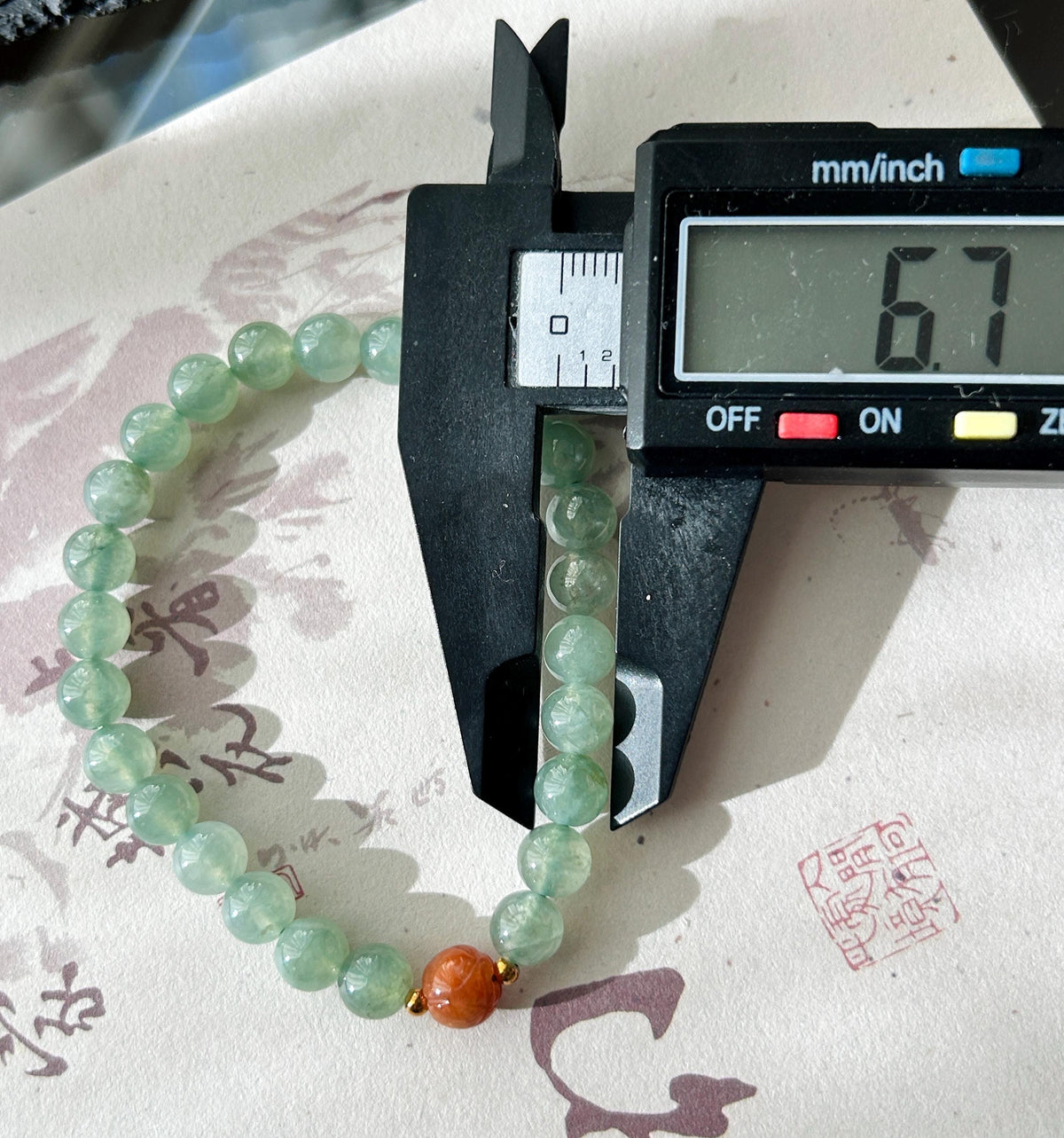 Natural Jadeite Beaded Bracelet, Burmese Type A Highly Translucent Icy Grass Green Jade Beads, 6.7mm