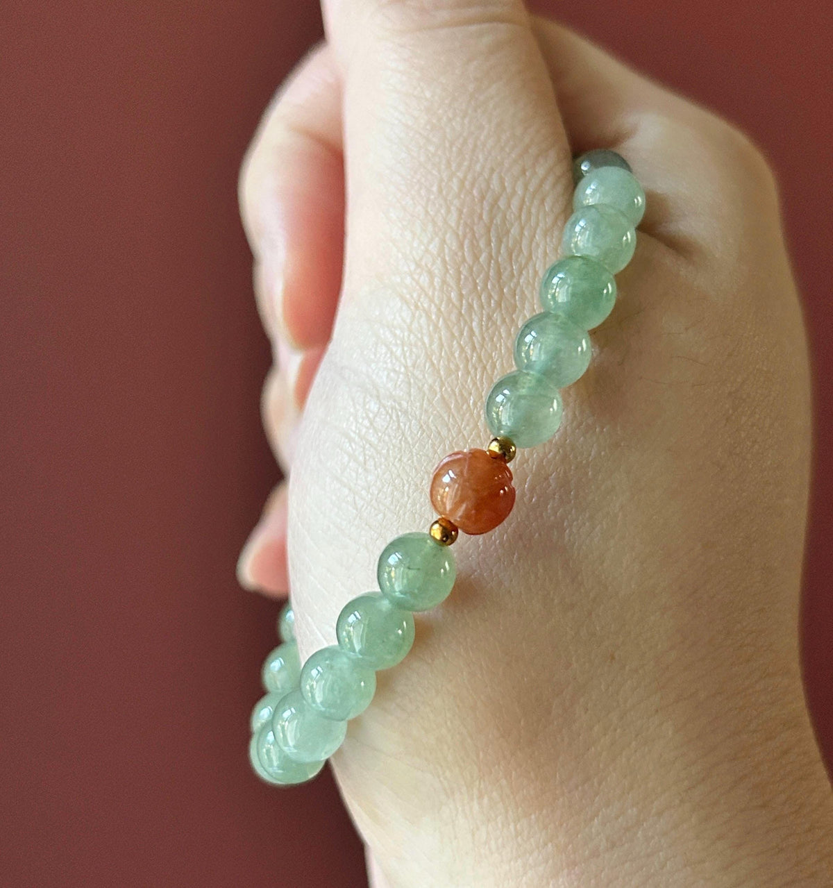 Natural Jadeite Beaded Bracelet, Burmese Type A Highly Translucent Icy Grass Green Jade Beads, 6.7mm