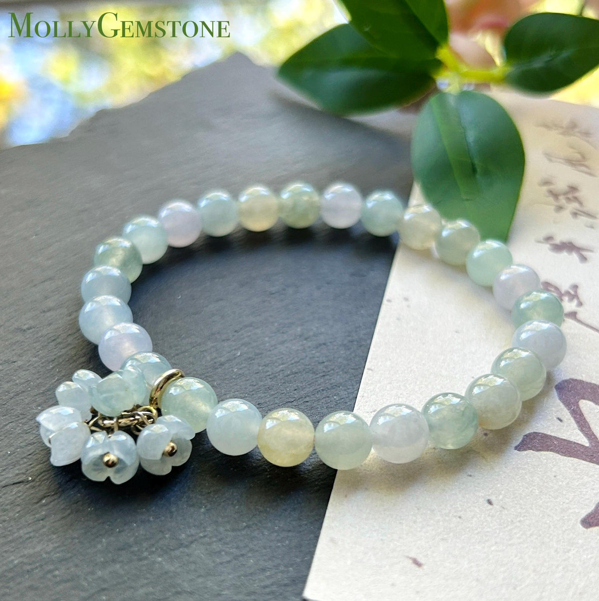 Certified Natural Jadeite Beaded Bracelet Burmese Type A Highly Translucent Icy Macaron Multicolor Jade 7mm Minimalist Jewelry Flower Charm