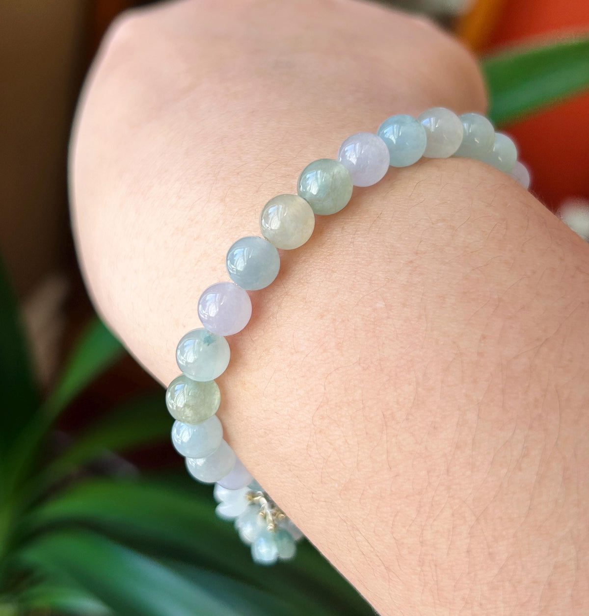 Certified Natural Jadeite Beaded Bracelet Burmese Type A Highly Translucent Icy Macaron Multicolor Jade 7mm Minimalist Jewelry Flower Charm