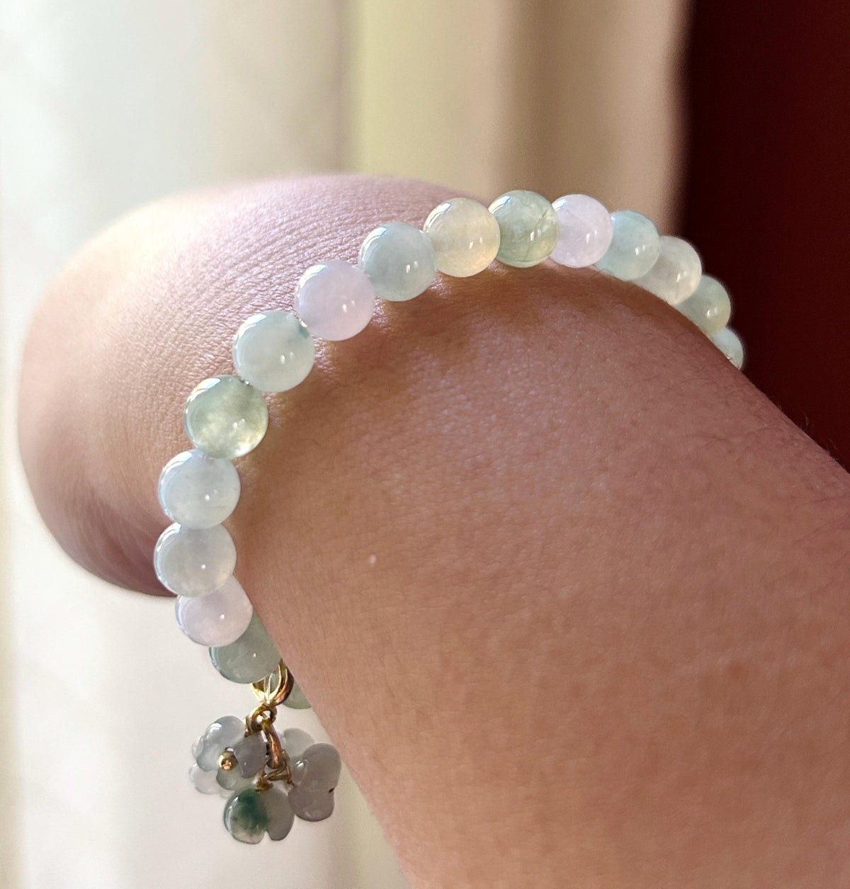Certified Natural Jadeite Beaded Bracelet Burmese Type A Highly Translucent Icy Macaron Multicolor Jade 7mm Minimalist Jewelry Flower Charm