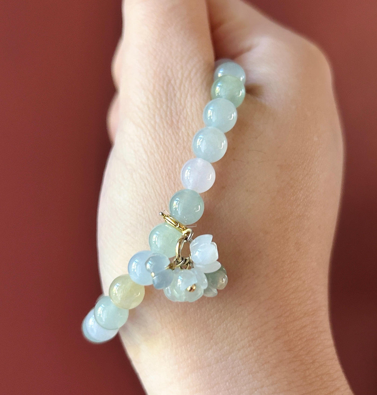 Certified Natural Jadeite Beaded Bracelet Burmese Type A Highly Translucent Icy Macaron Multicolor Jade 7mm Minimalist Jewelry Flower Charm
