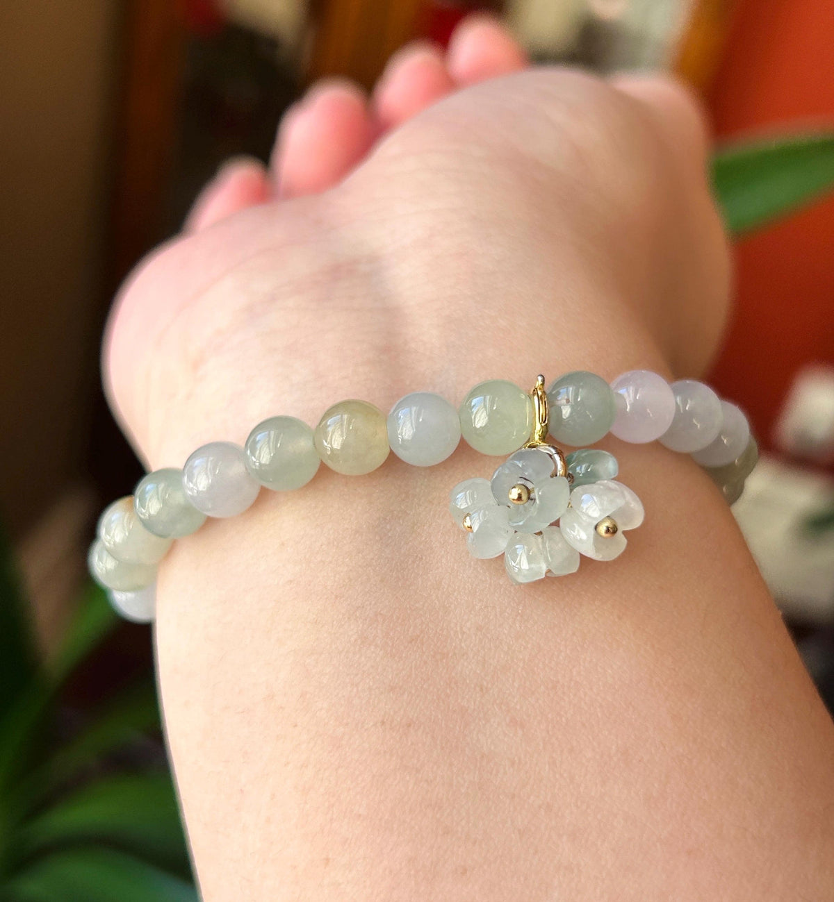 Certified Natural Jadeite Beaded Bracelet Burmese Type A Highly Translucent Icy Macaron Multicolor Jade 7mm Minimalist Jewelry Flower Charm