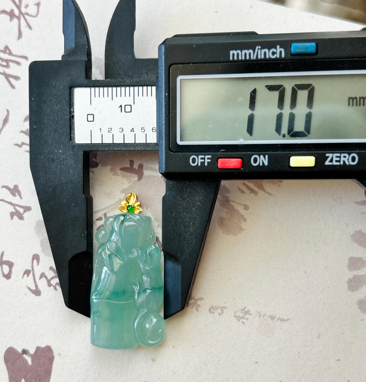 Certified Natural Jadeite Bamboo & Lizard Pendant | Burmese Type A Icy Translucent Bluish Green Floral Jade | 18K Solid Gold Bail