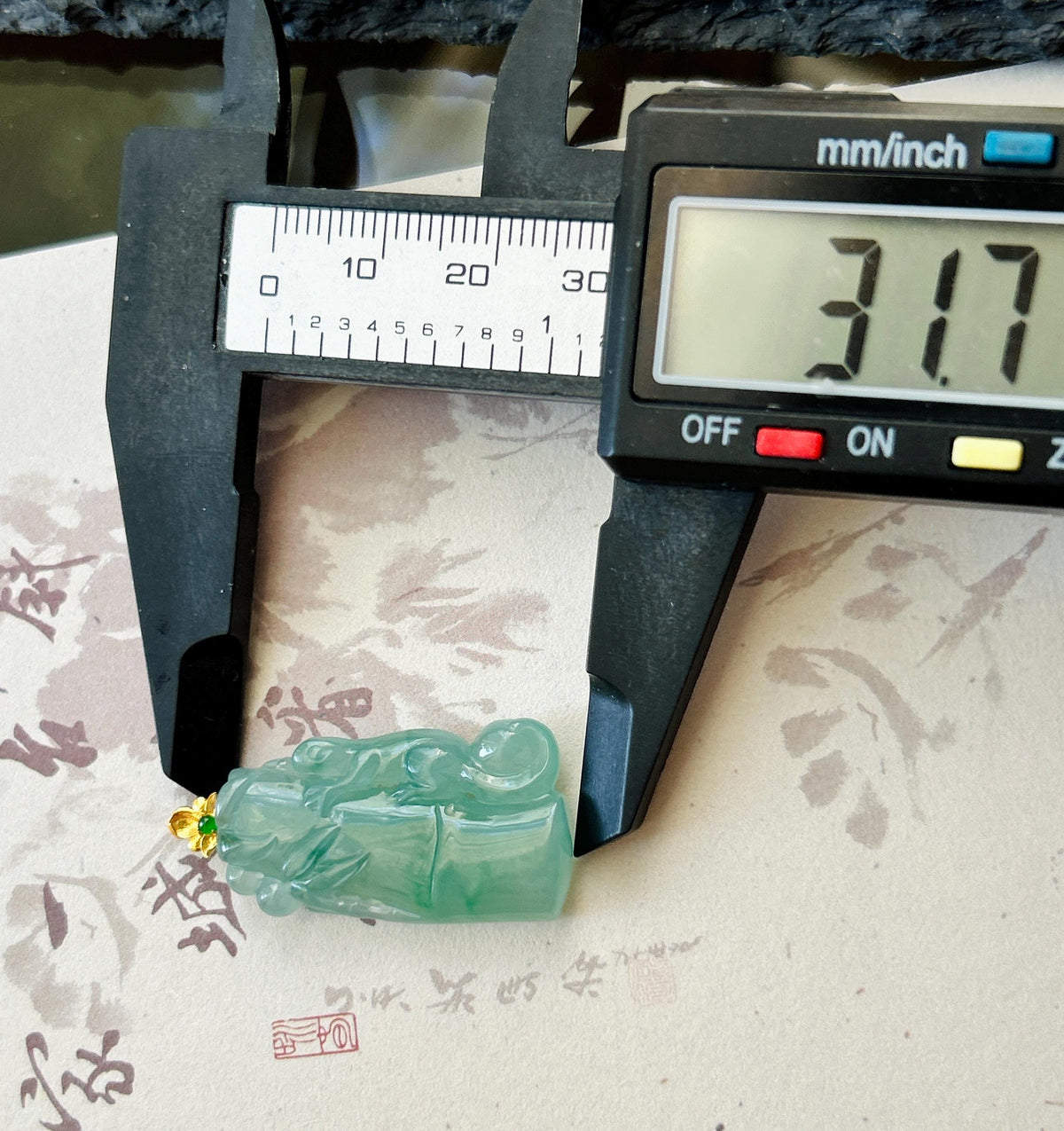 Certified Natural Jadeite Bamboo & Lizard Pendant | Burmese Type A Icy Translucent Bluish Green Floral Jade | 18K Solid Gold Bail