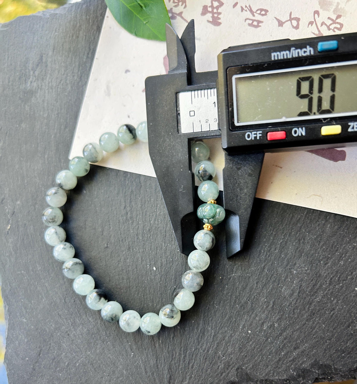 Natural Jadeite Beaded Bracelet, Burmese Type A Icy-Translucent Pale Green Base, Ink-Wash Landscape Wuji Jade, 6.8mm