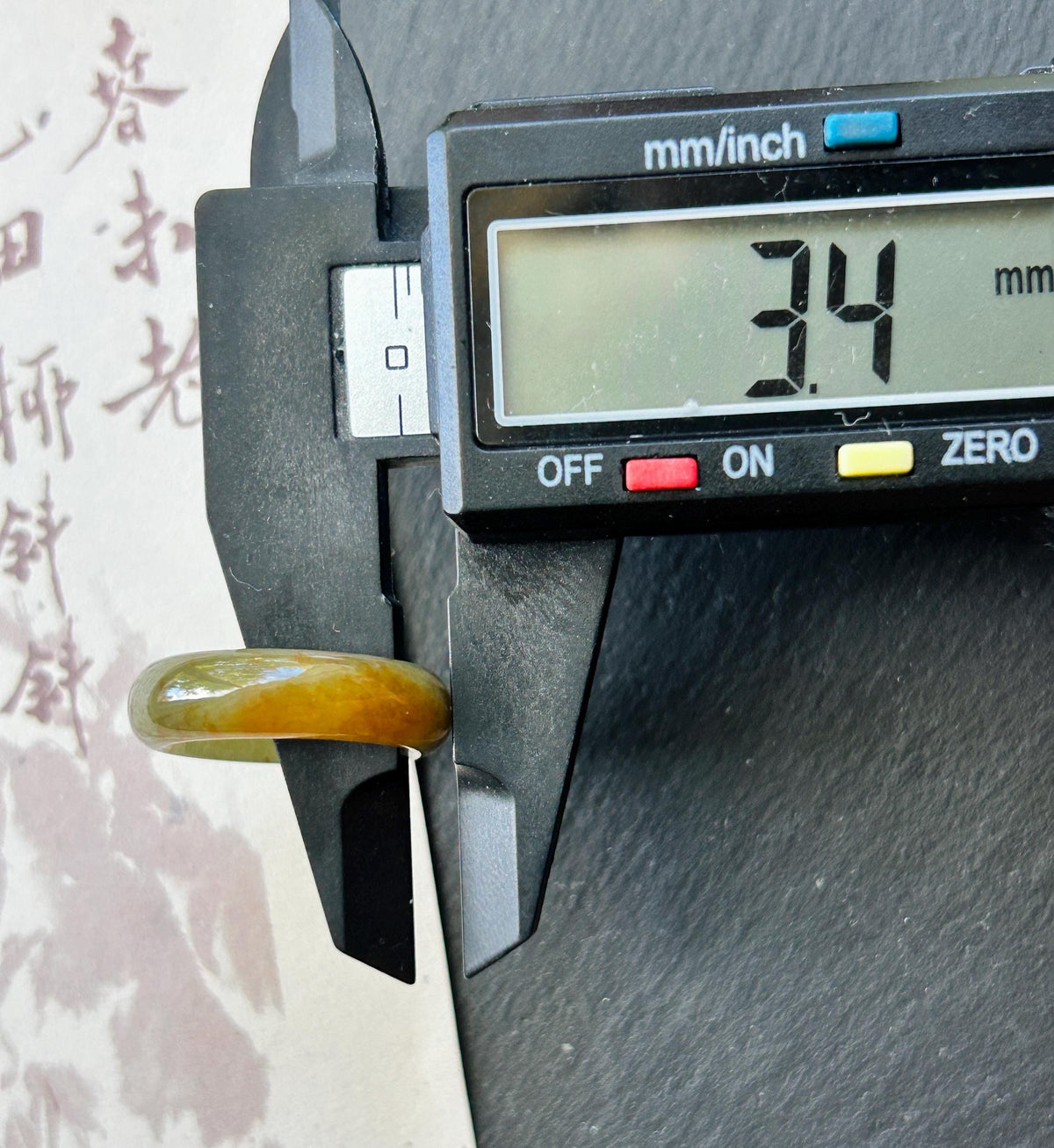 Natural Jadeite Ring | Burmese Type A Fine Glutinous Icy Olive Tea Yellow with Red Floral Jade Band US 6.5