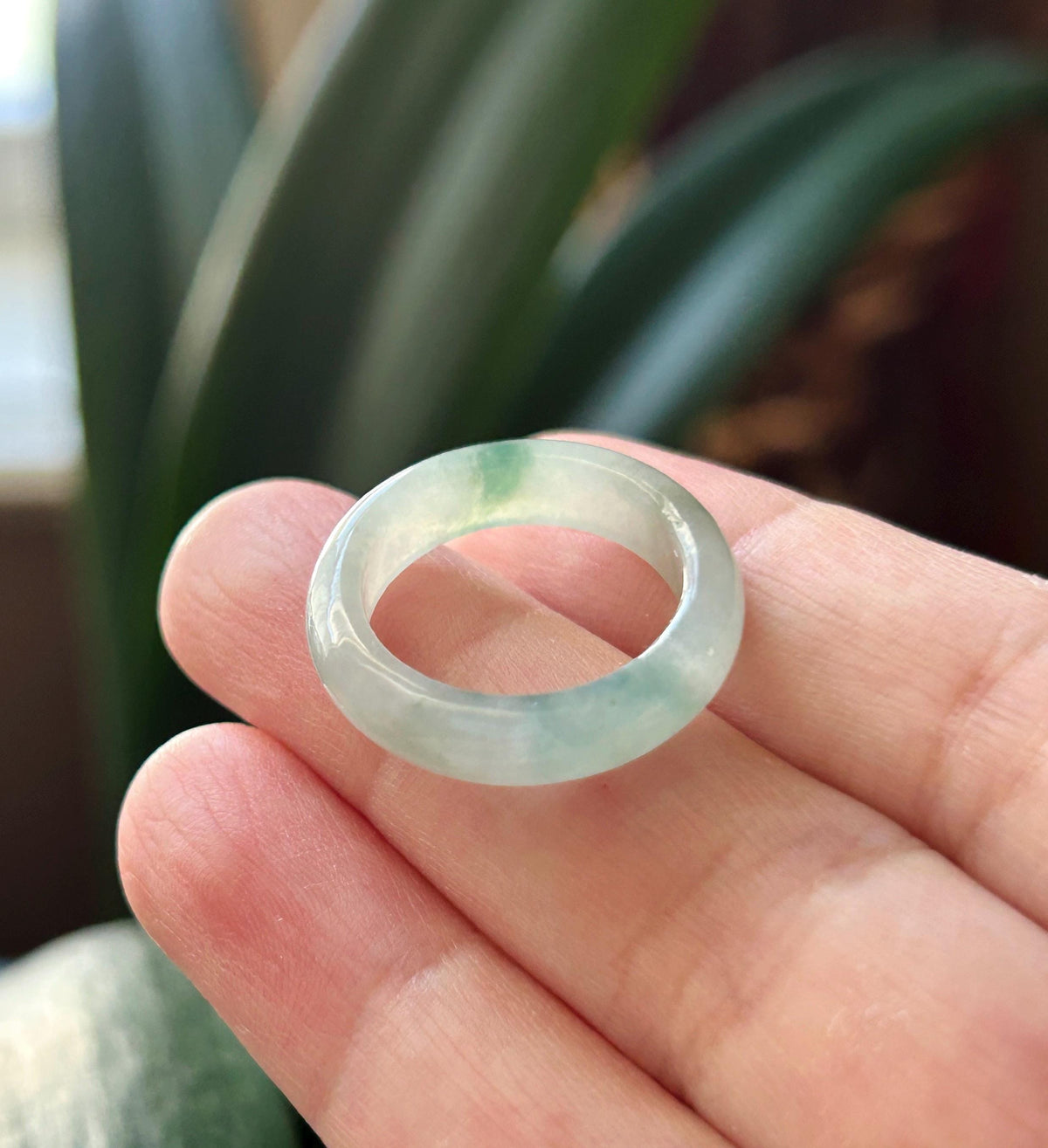 Certified Natural Jadeite Band Ring | Burmese Type A Icy Light Blue Base Bluish Green Floral Jade US 6.5 - 17mm