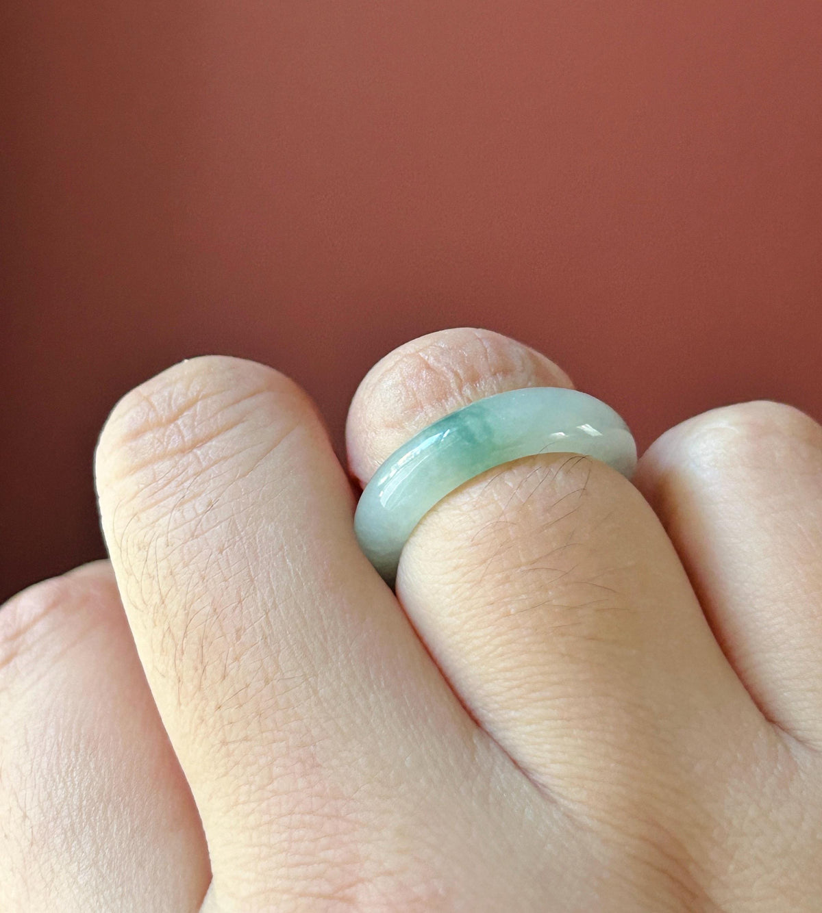 Certified Natural Jadeite Band Ring | Burmese Type A Icy Light Blue Base Bluish Green Floral Jade US 6.5 - 17mm