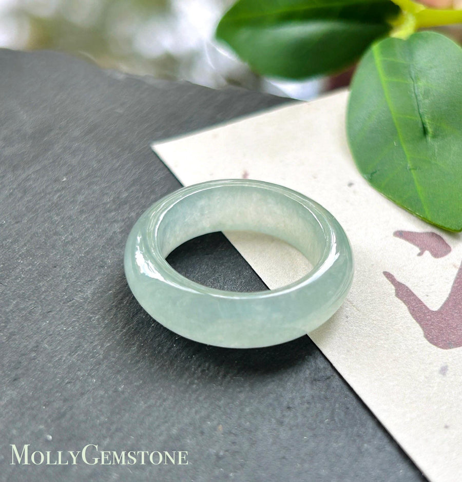 Natural Jadeite Band Ring | Burmese Type A Highly Translucent Icy Pale Green Jade US 6.5 - 17mm
