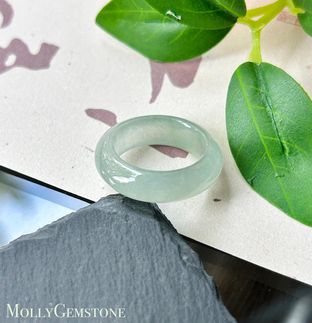 Natural Jadeite Band Ring | Burmese Type A Highly Translucent Icy Pale Green Jade US 6.5 - 17mm