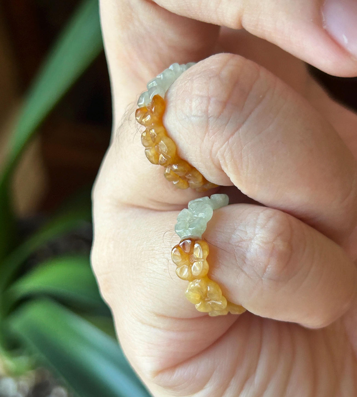 Certified Natural Jadeite Flower Ring, Burmese Type A Fine Glutinous Icy Red & Gray-White Jade Half-Mountain Half-Water Ring US 7.25 / 5.75