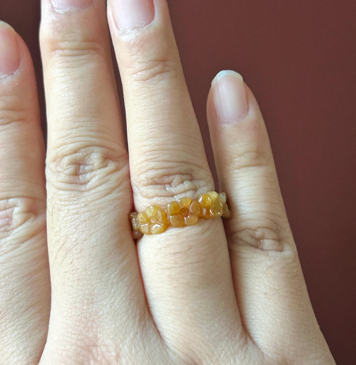 Certified Natural Jadeite Flower Ring, Burmese Type A Fine Glutinous Icy Red & Gray-White Jade Half-Mountain Half-Water Ring US 7.25 / 5.75