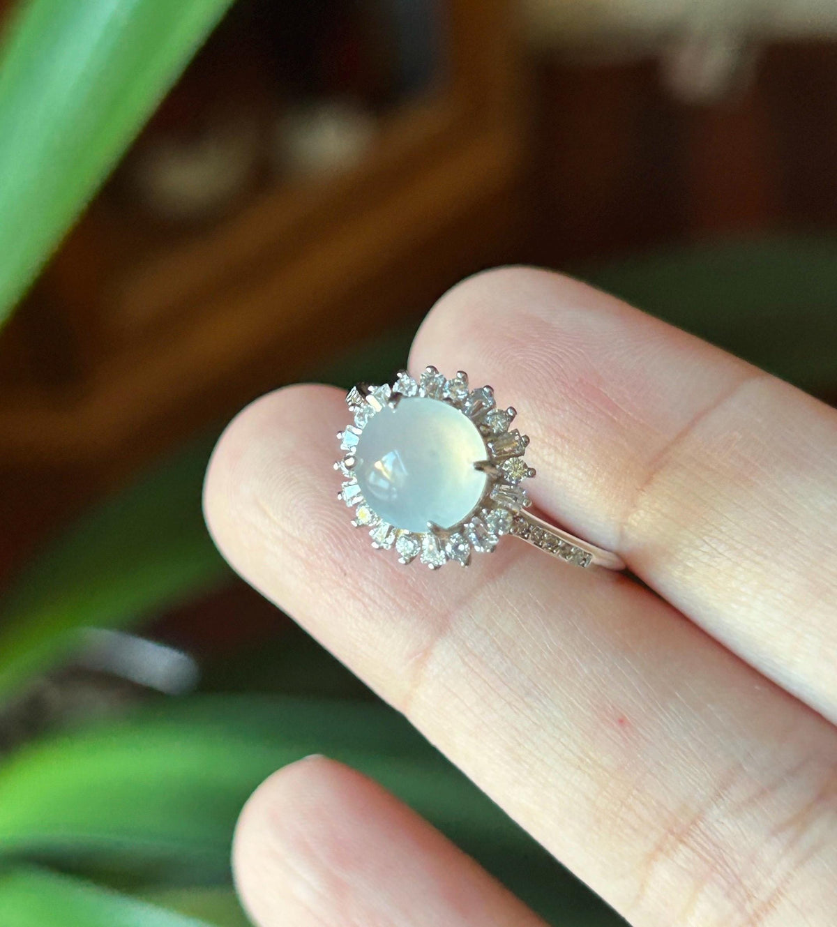 Certified Natural Jadeite Ring | Burmese Type A Highly Translucent Icy Moonlight White Jade, Sterling Silver, 8 x 7.2mm Oval Cabochon