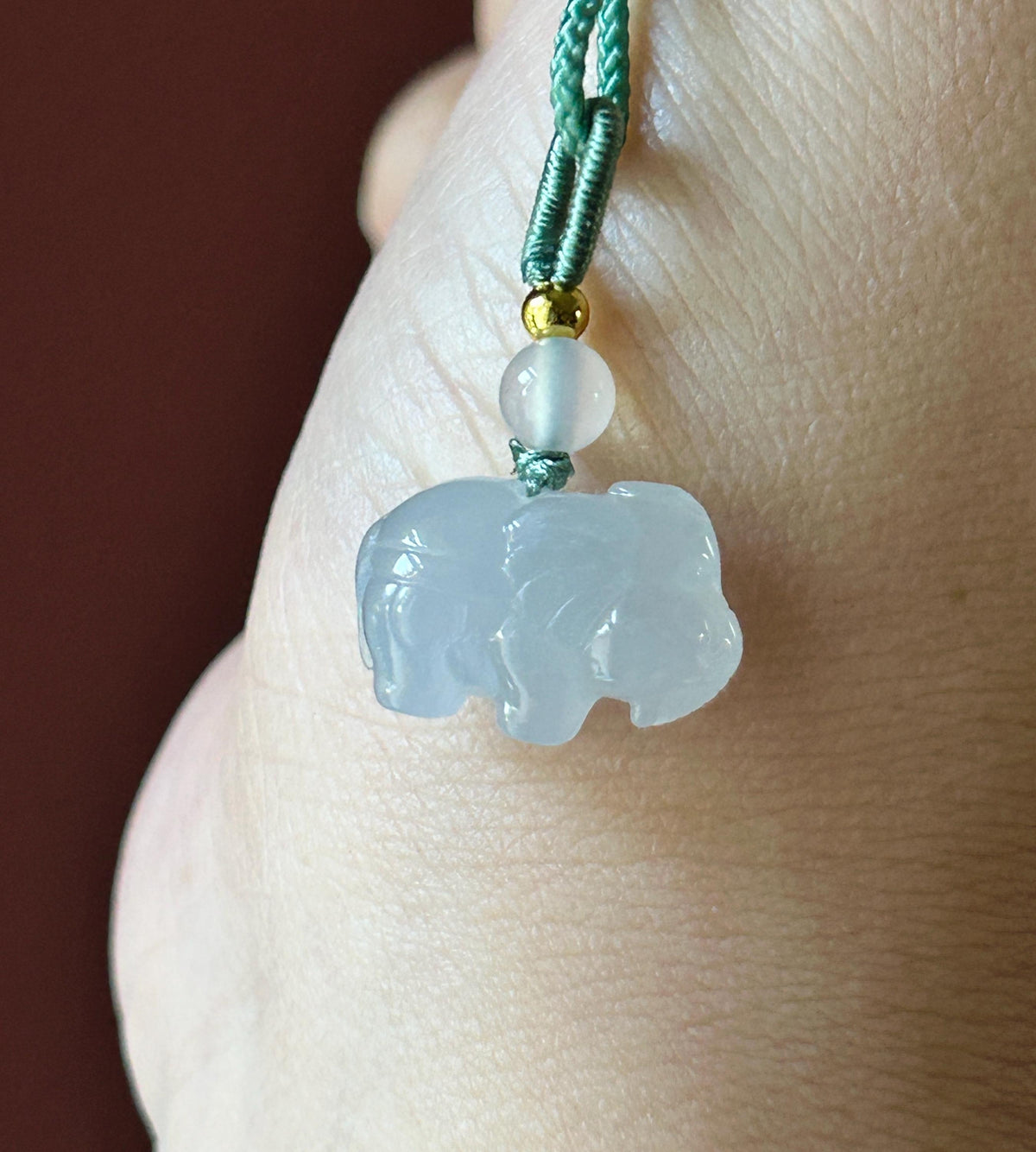 Certified Natural Jadeite Petite Elephant Pendant Necklace Burmese Type A Highly Translucent Icy White Jade